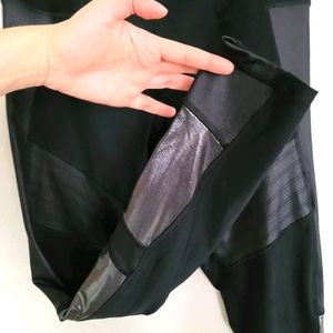 RBX | Black Moto Leggings Metallic Sheer Panel L